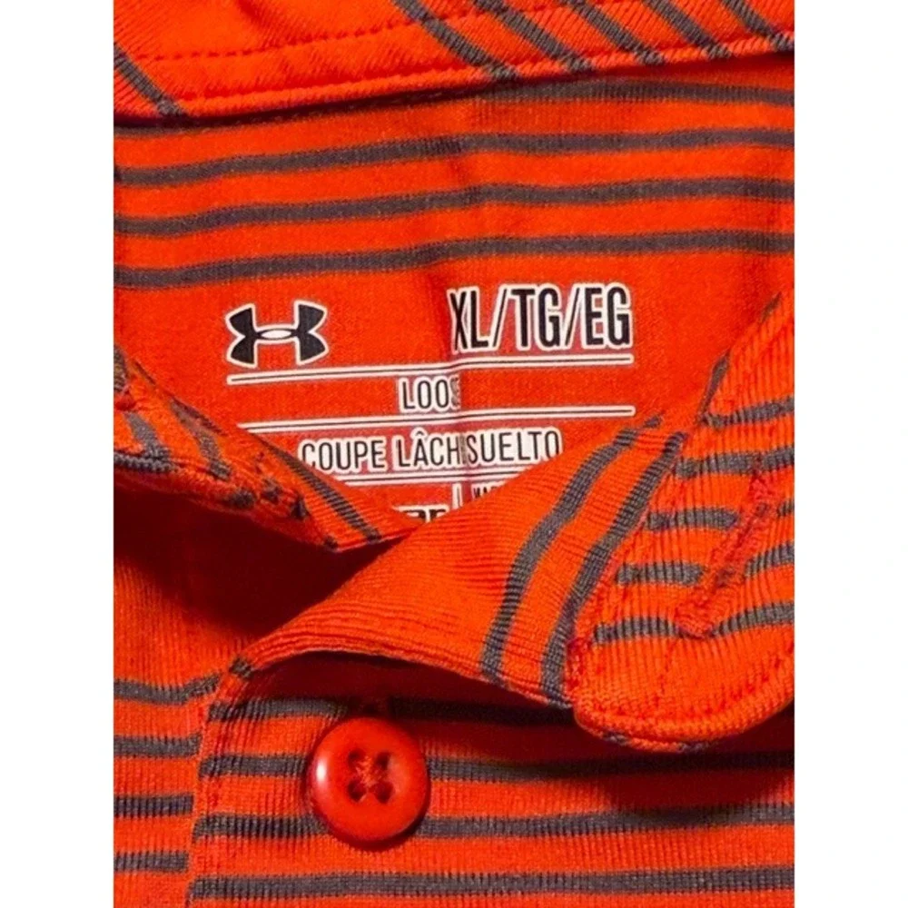Under Armour‎ Mens XL HeatGear Polo Shirt Lot 2 Black Orange Striped Loose Fit